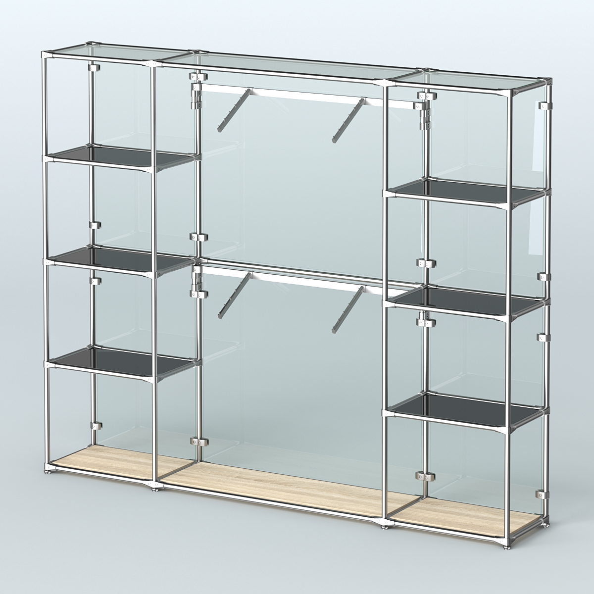 Торговая система ХРОМ (задняя стенка - стекло) 2430 мм с тонированными полками и поручнями №7 Дуб Сонома