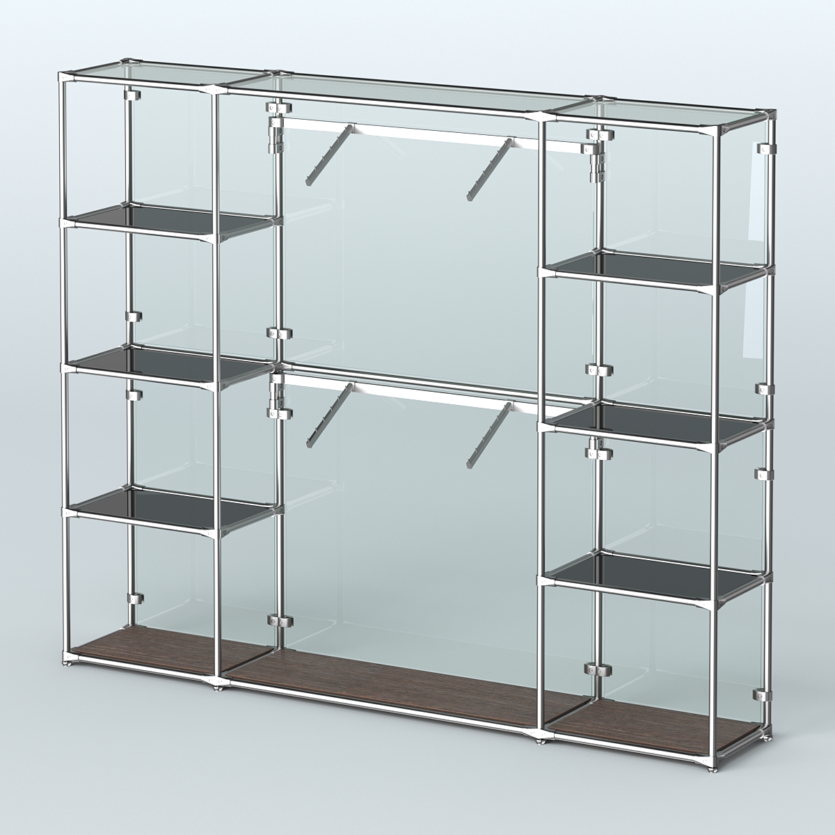 Торговая система ХРОМ (задняя стенка - стекло) 2430 мм с тонированными полками и поручнями №7 Дуб Венге