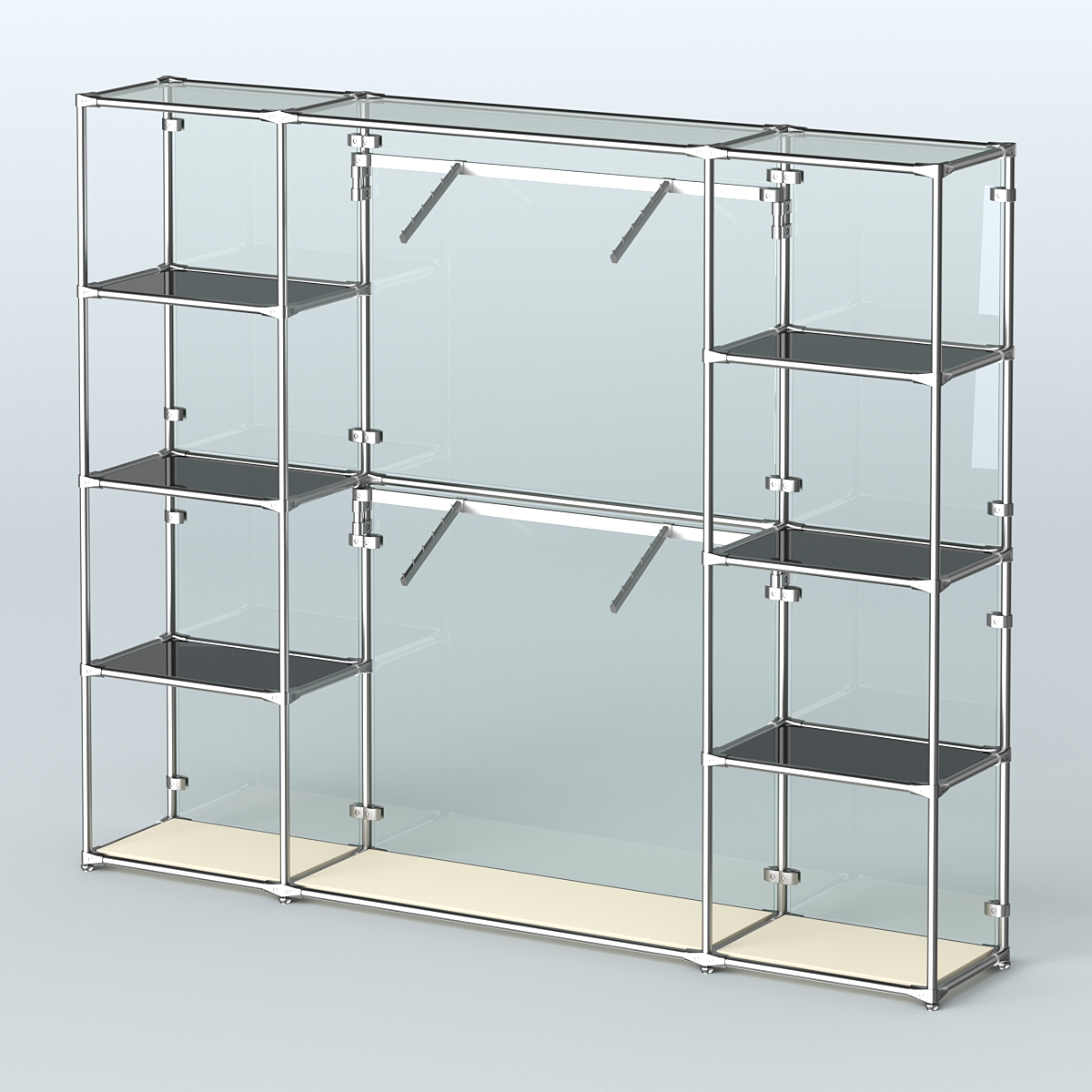 Торговая система ХРОМ (задняя стенка - стекло) 2430 мм с тонированными полками и поручнями №7 Крем Вайс