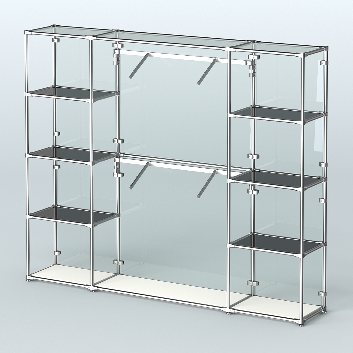 Торговая система ХРОМ (задняя стенка - стекло) 2430 мм с тонированными полками и поручнями №7 Белый