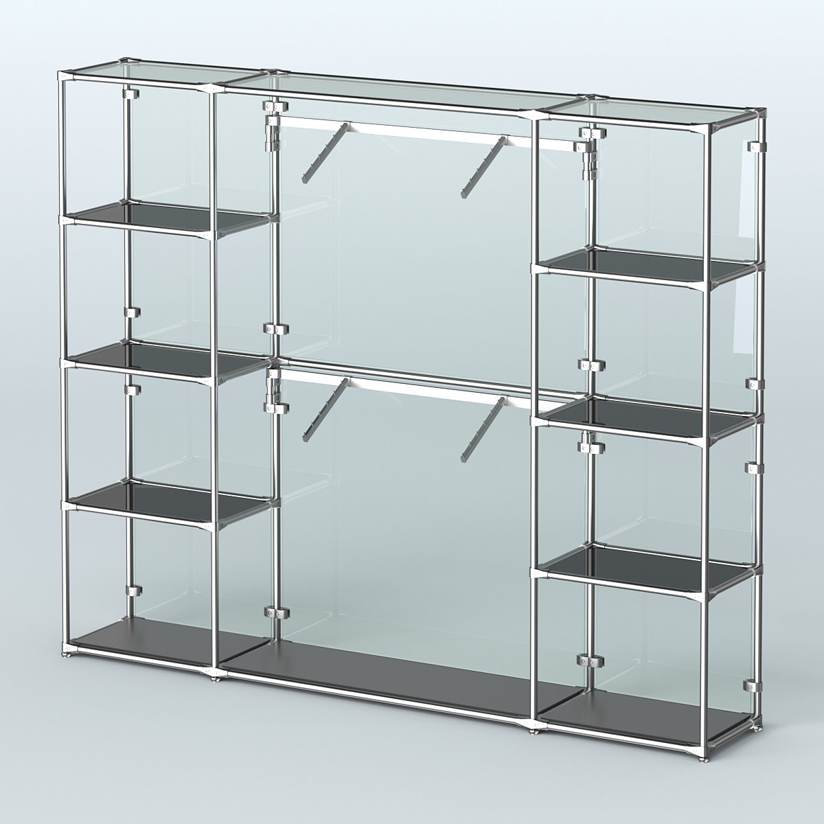 Торговая система ХРОМ (задняя стенка - стекло) 2430 мм с тонированными полками и поручнями №7 Черный