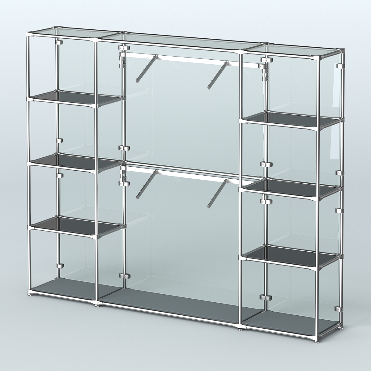 Торговая система ХРОМ (задняя стенка - стекло) 2430 мм с тонированными полками и поручнями №7 Темно-Серый
