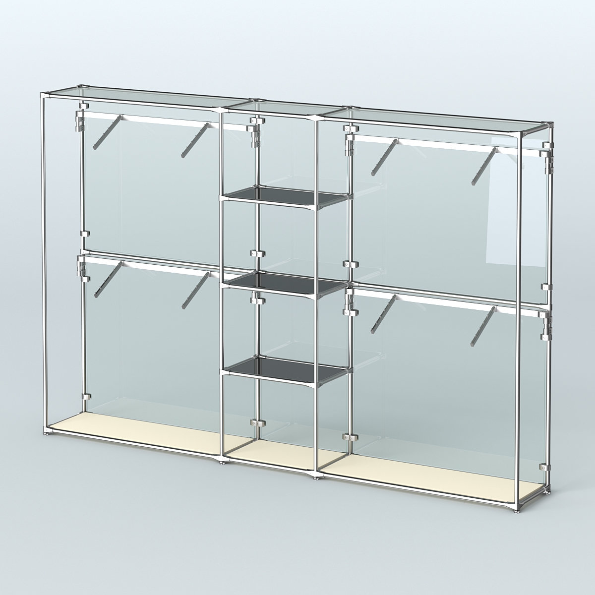 Торговая система ХРОМ (задняя стенка - стекло) 3030 мм с тонированными полками и поручнями №8 Крем Вайс