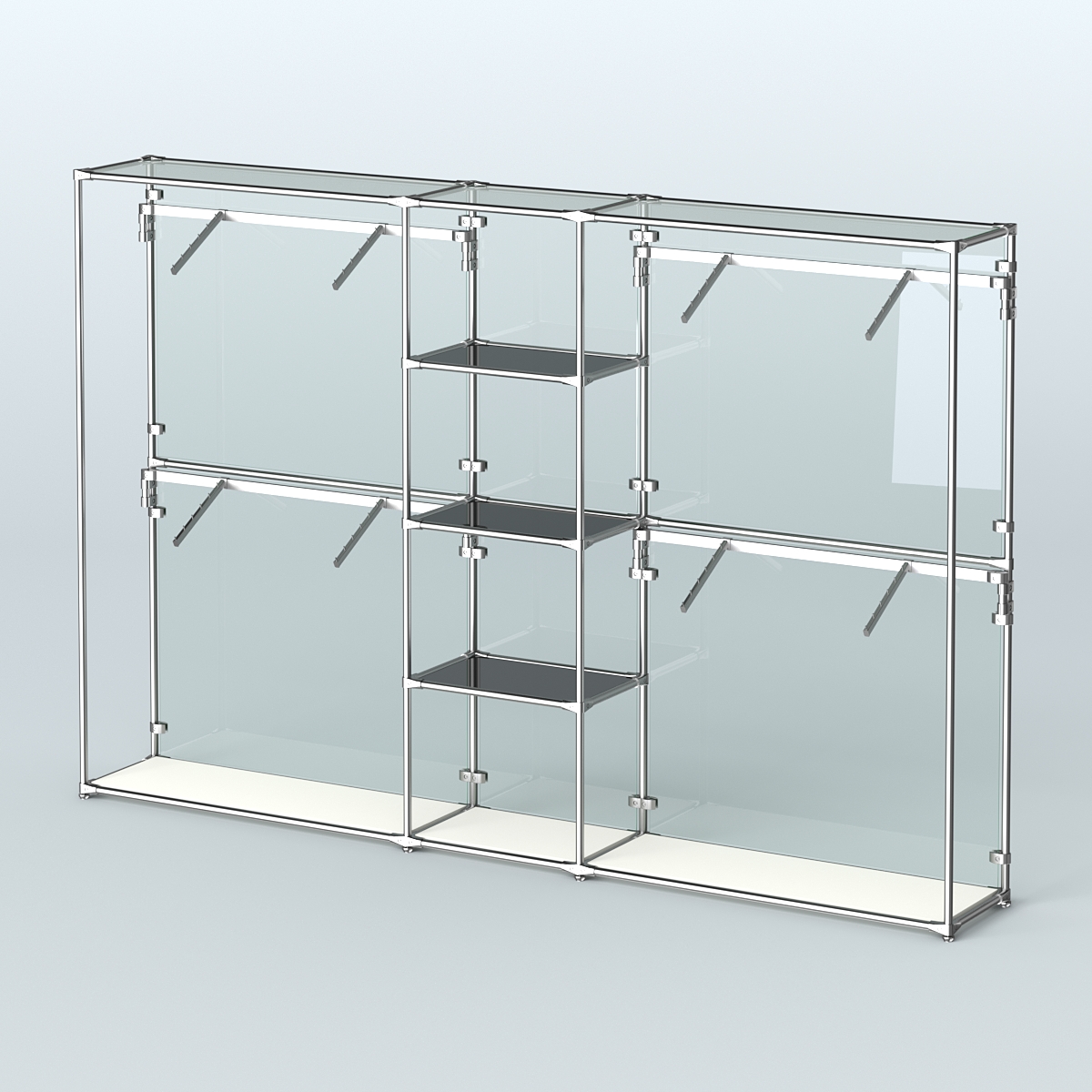 Торговая система ХРОМ (задняя стенка - стекло) 3030 мм с тонированными полками и поручнями №8 Белый