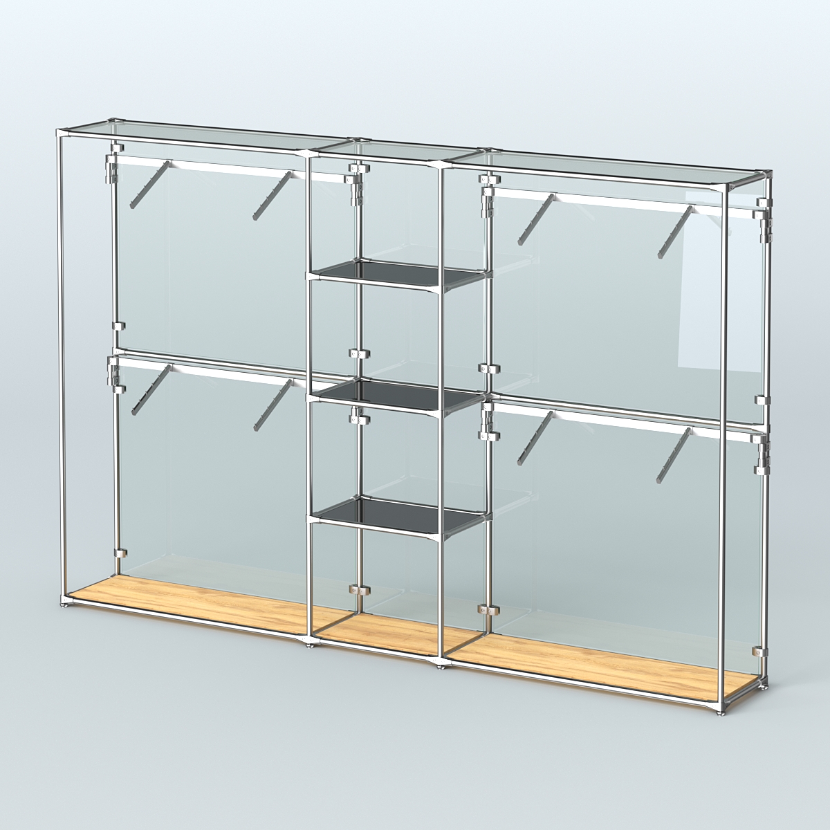 Торговая система ХРОМ (задняя стенка - стекло) 3030 мм с тонированными полками и поручнями №8 Дуб Золотистый