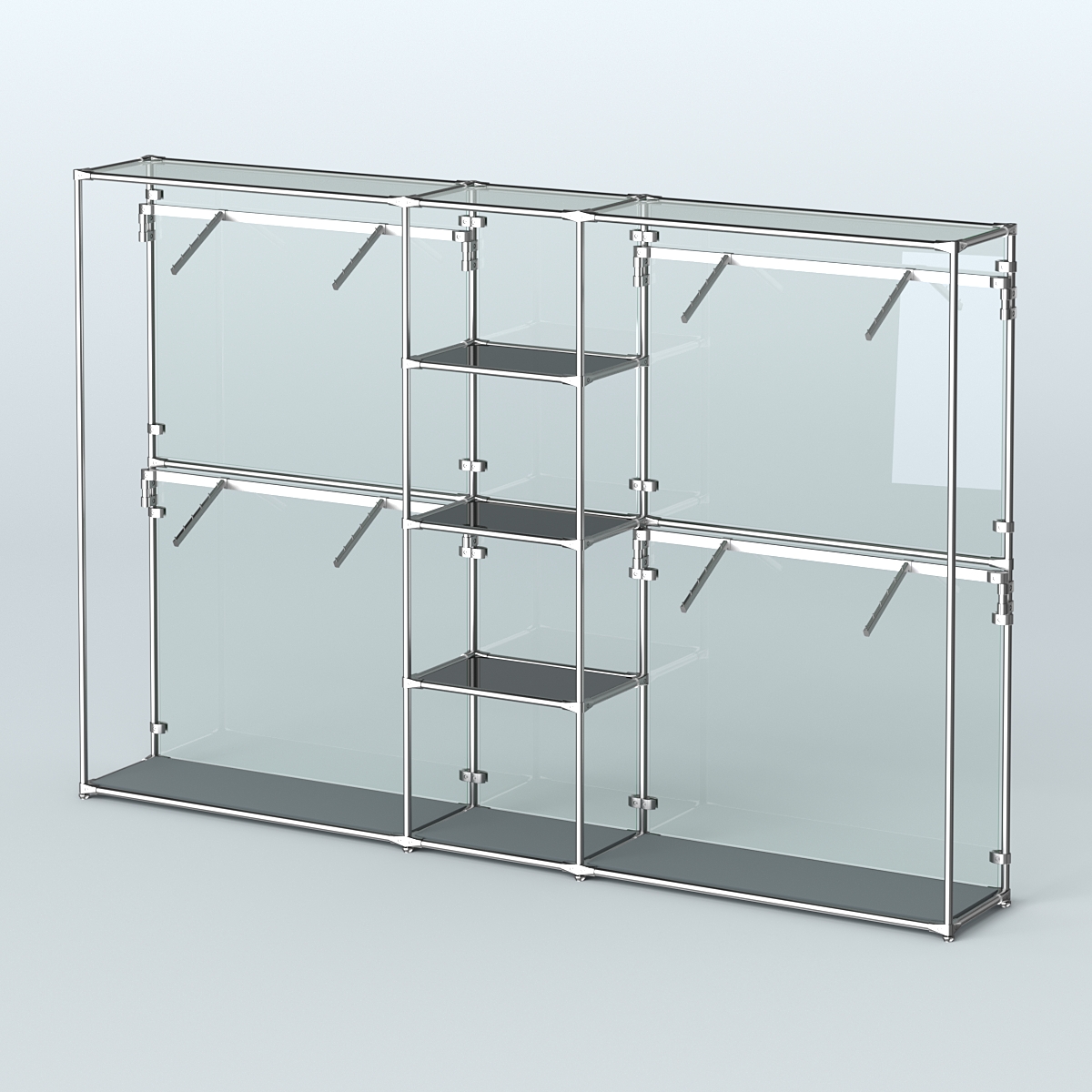Торговая система ХРОМ (задняя стенка - стекло) 3030 мм с тонированными полками и поручнями №8 Темно-Серый