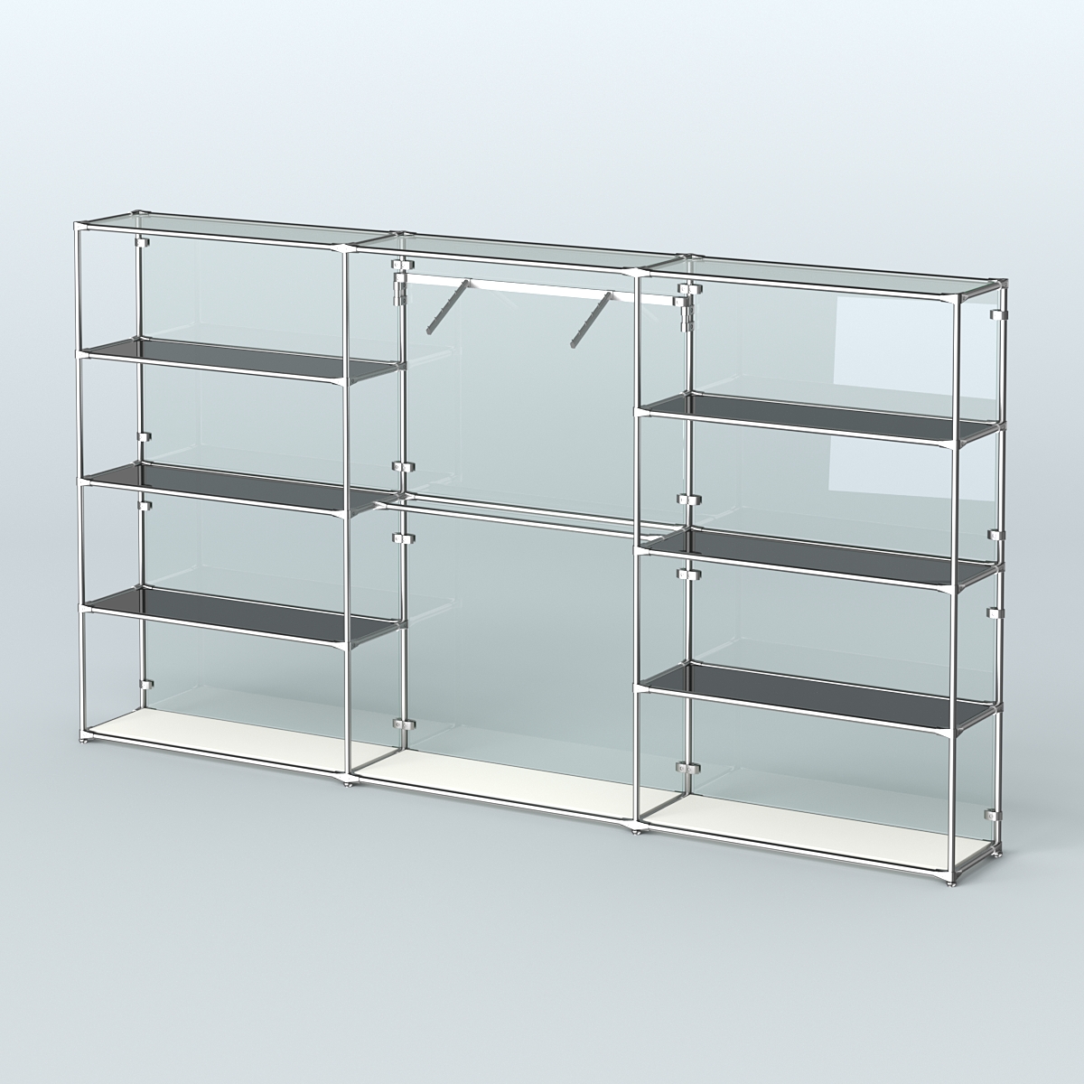 Торговая система ХРОМ (задняя стенка - стекло) 3600 мм с тонированными полками и поручнями №9 Белый