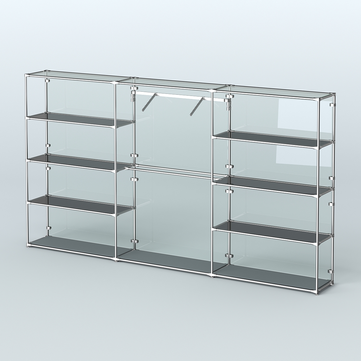 Торговая система ХРОМ (задняя стенка - стекло) 3600 мм с тонированными полками и поручнями №9 Темно-Серый