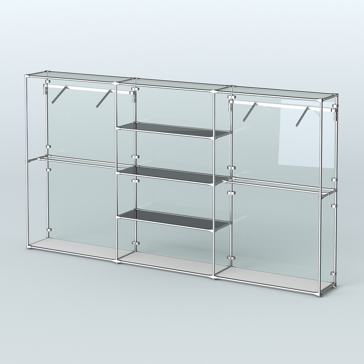 Торговая система ХРОМ (задняя стенка - стекло) 3600 мм с тонированными полками и поручнями №10 Серый