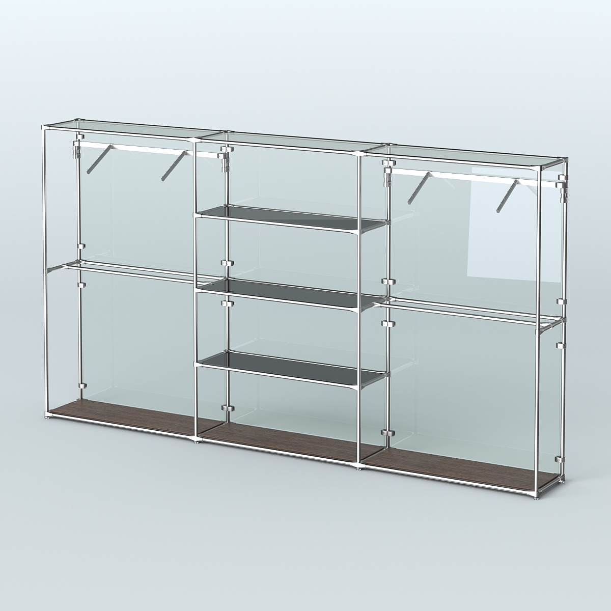 Торговая система ХРОМ (задняя стенка - стекло) 3600 мм с тонированными полками и поручнями №10 Дуб Венге