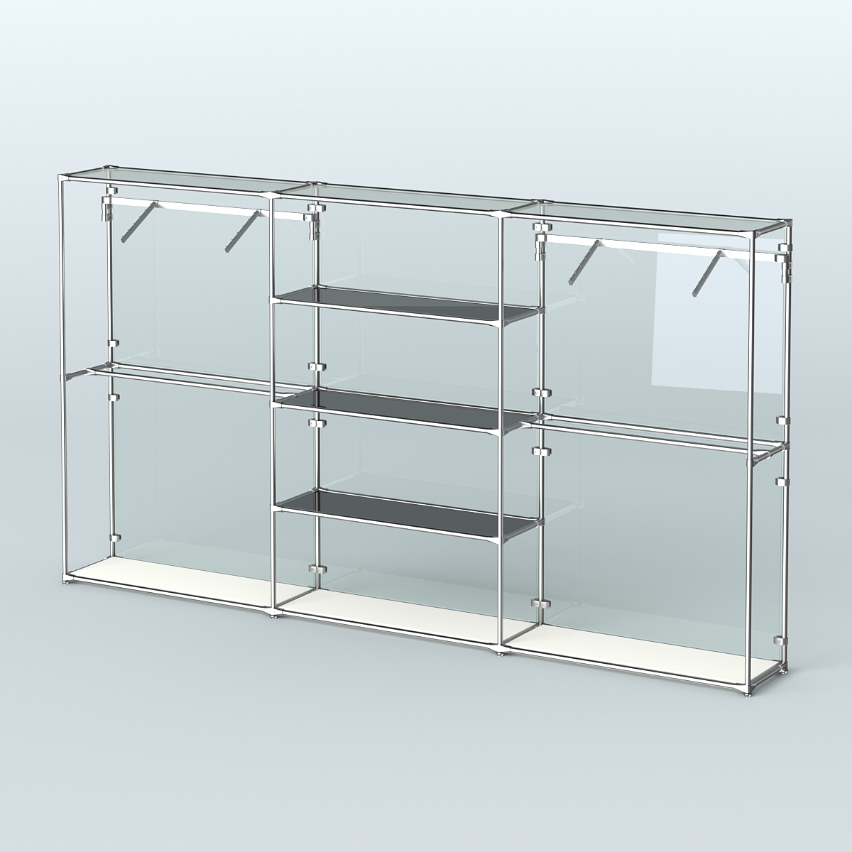 Торговая система ХРОМ (задняя стенка - стекло) 3600 мм с тонированными полками и поручнями №10 Белый