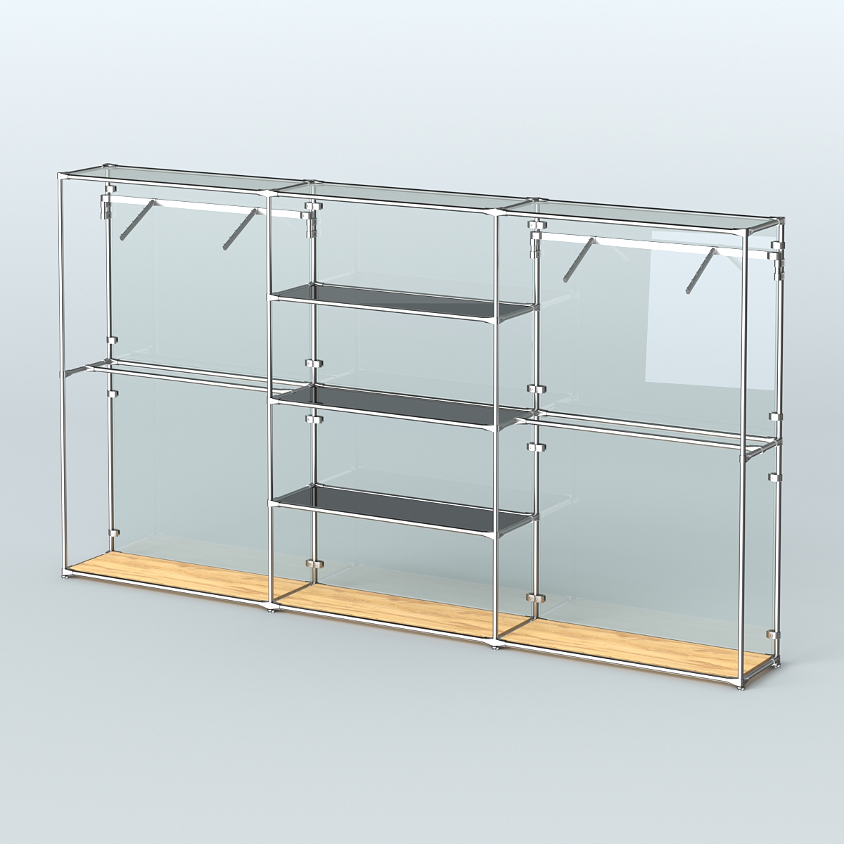 Торговая система ХРОМ (задняя стенка - стекло) 3600 мм с тонированными полками и поручнями №10 Дуб Золотистый