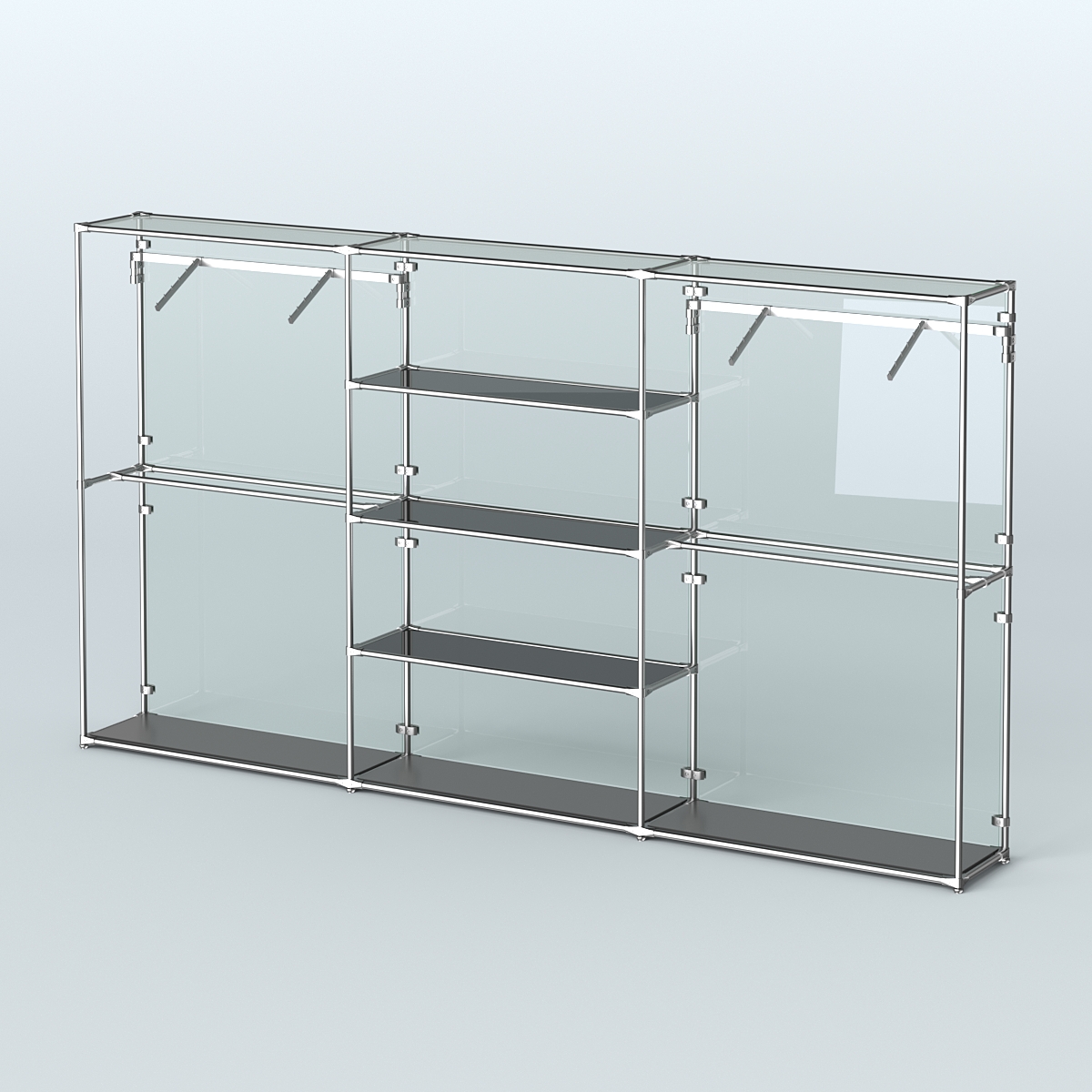 Торговая система ХРОМ (задняя стенка - стекло) 3600 мм с тонированными полками и поручнями №10 Черный