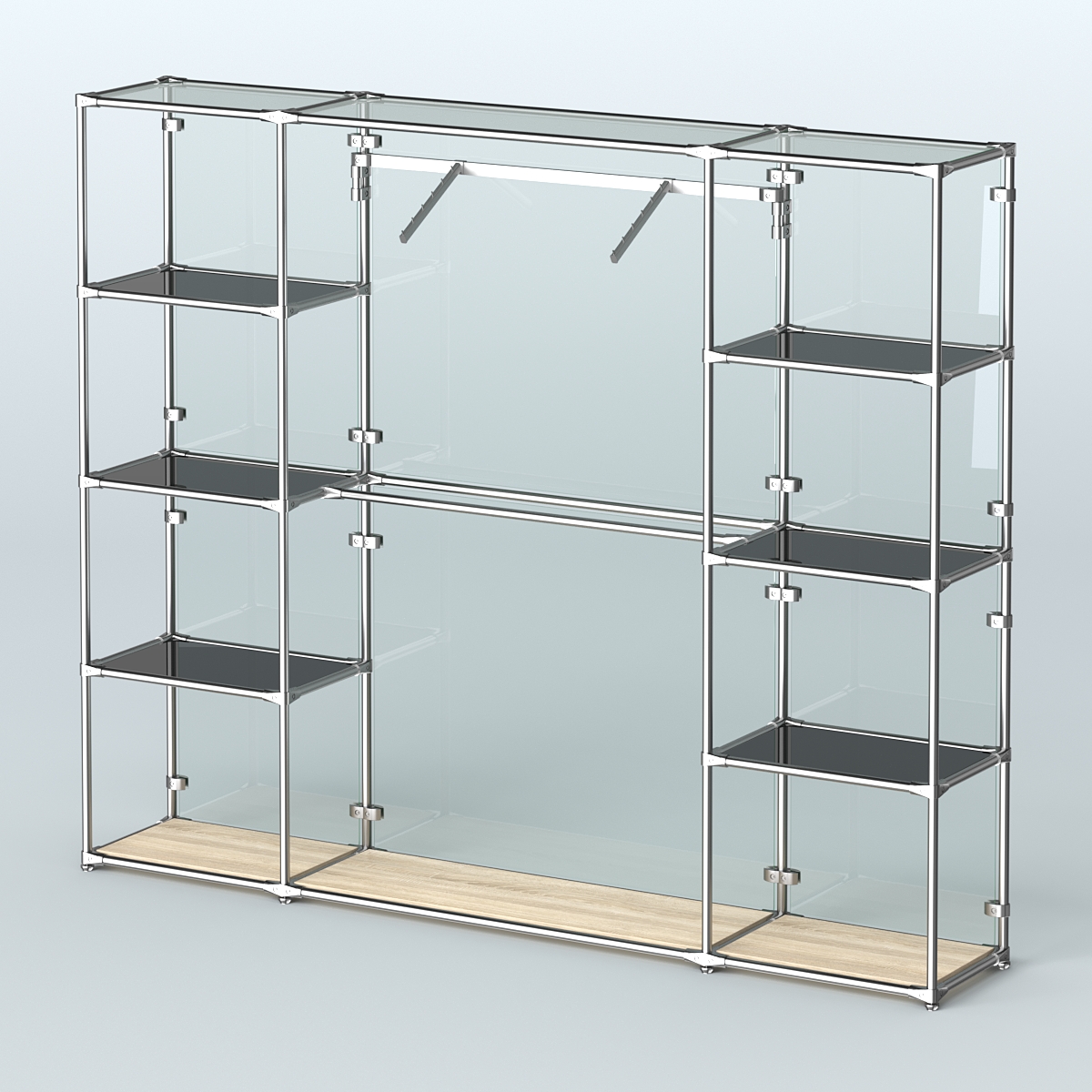 Торговая система ХРОМ (задняя стенка - стекло) 2430 мм с тонированными полками и поручнями №11 Дуб Сонома