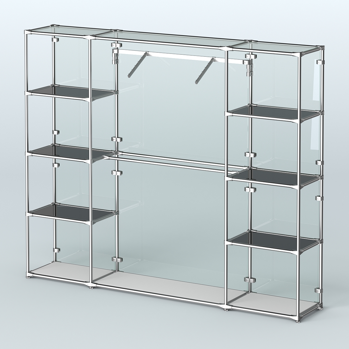 Торговая система ХРОМ (задняя стенка - стекло) 2430 мм с тонированными полками и поручнями №11 Серый