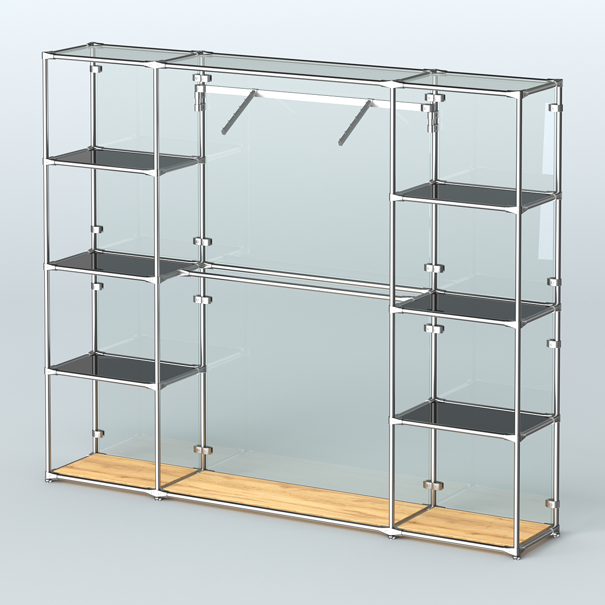 Торговая система ХРОМ (задняя стенка - стекло) 2430 мм с тонированными полками и поручнями №11 Дуб Золотистый