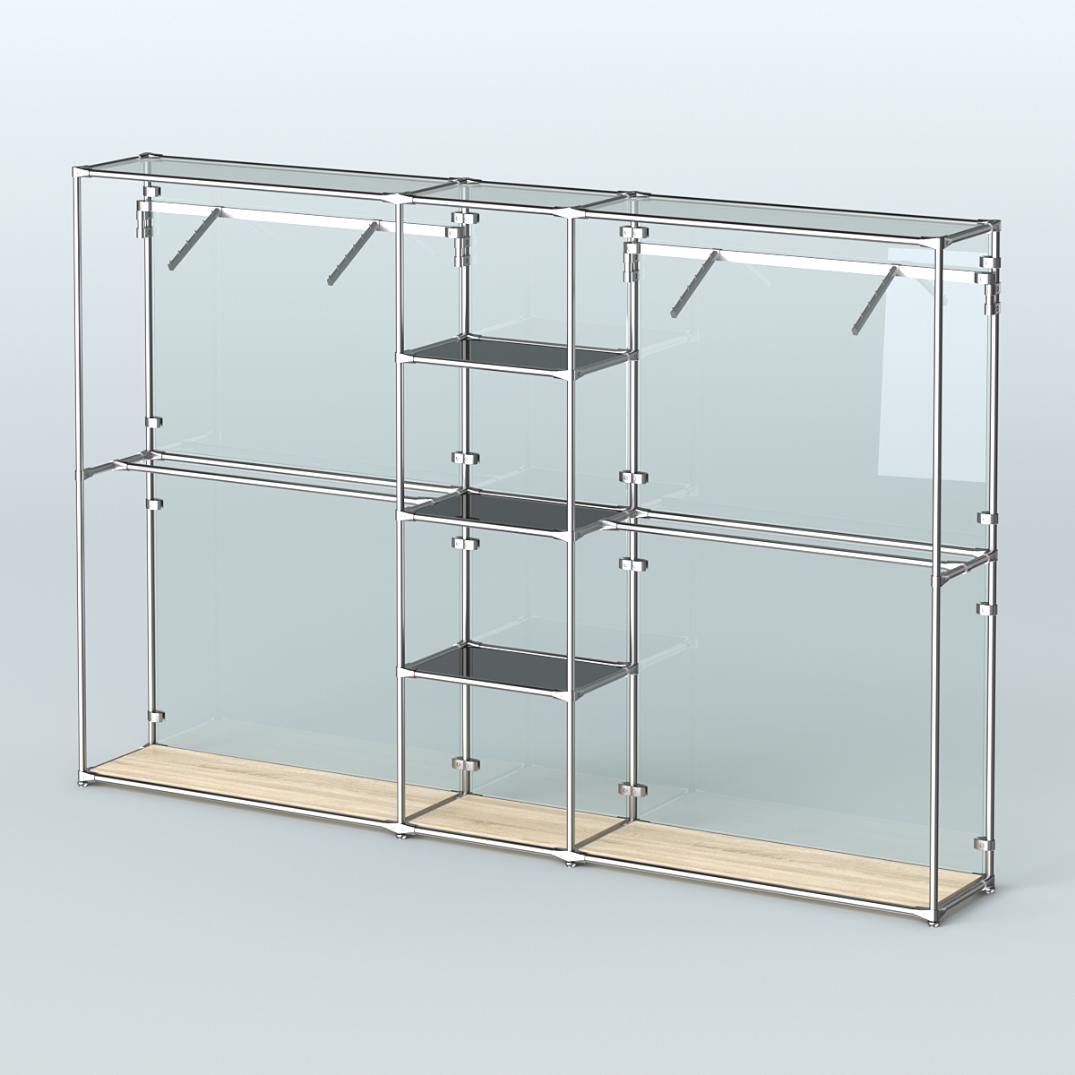 Торговая система ХРОМ (задняя стенка - стекло) 3030 мм с тонированными полками и поручнями №12 Дуб Сонома