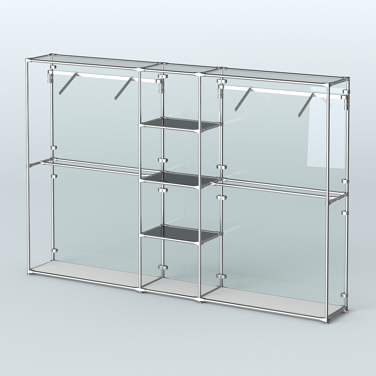 Торговая система ХРОМ (задняя стенка - стекло) 3030 мм с тонированными полками и поручнями №12 Серый