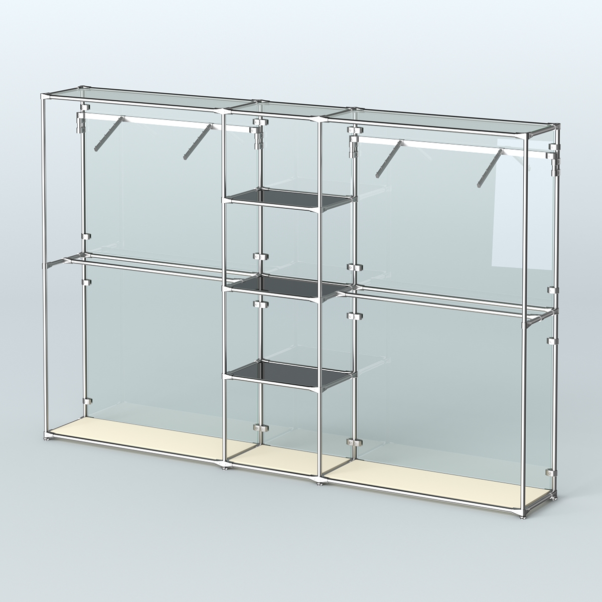 Торговая система ХРОМ (задняя стенка - стекло) 3030 мм с тонированными полками и поручнями №12 Крем Вайс