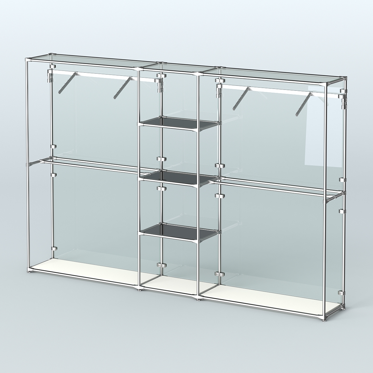 Торговая система ХРОМ (задняя стенка - стекло) 3030 мм с тонированными полками и поручнями №12 Белый