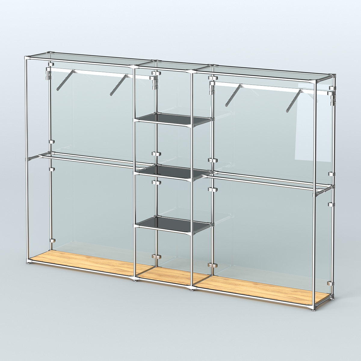 Торговая система ХРОМ (задняя стенка - стекло) 3030 мм с тонированными полками и поручнями №12 Дуб Золотистый