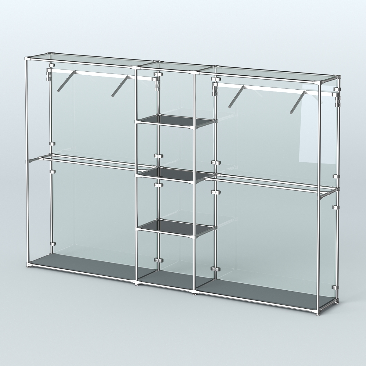 Торговая система ХРОМ (задняя стенка - стекло) 3030 мм с тонированными полками и поручнями №12 Темно-Серый