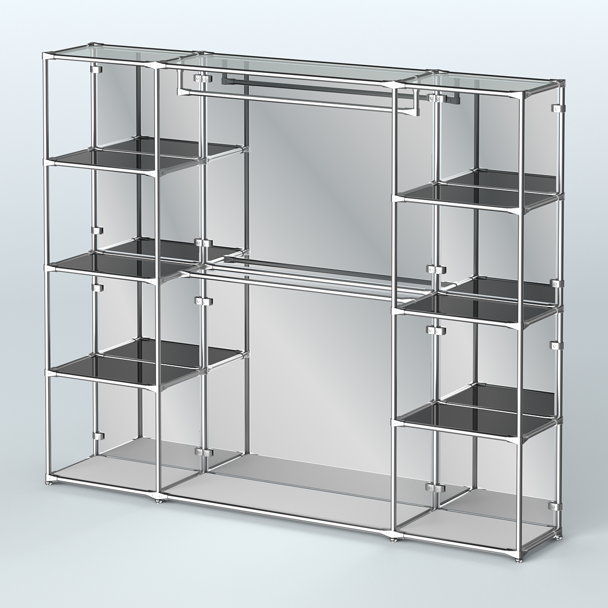 Торговая система ХРОМ (задняя стенка - зеркало) 2430 мм с тонированными полками и поручнями №3 Серый