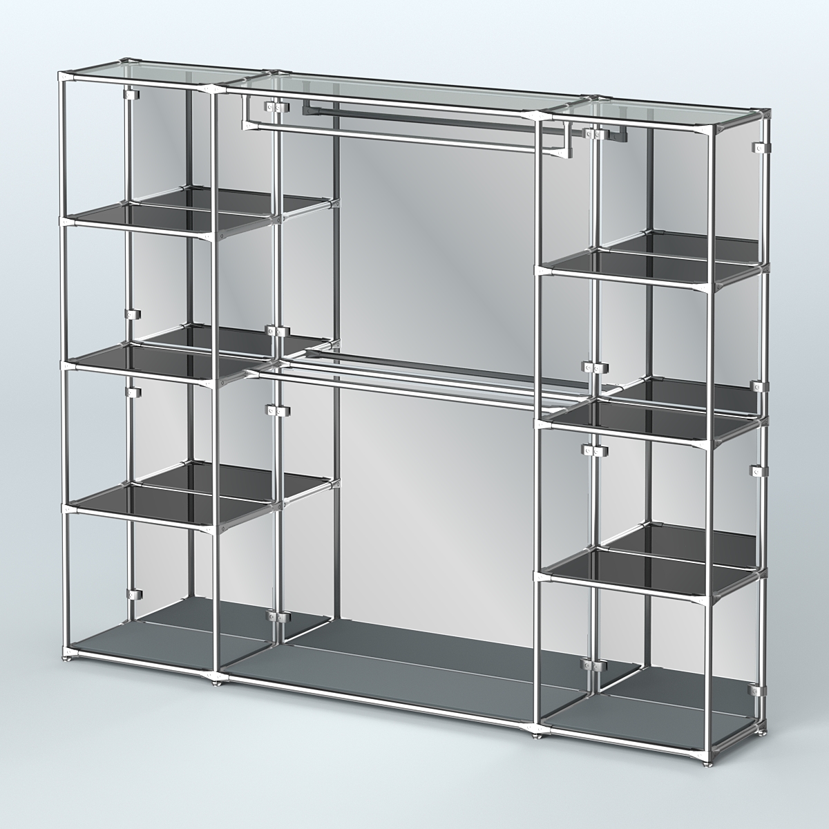 Торговая система ХРОМ (задняя стенка - зеркало) 2430 мм с тонированными полками и поручнями №3 Темно-Серый