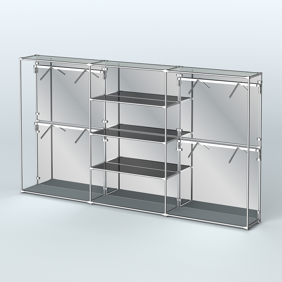 Торговая система ХРОМ (задняя стенка - зеркало) 3600 мм с тонированными полками и поручнями №5 Темно-Серый