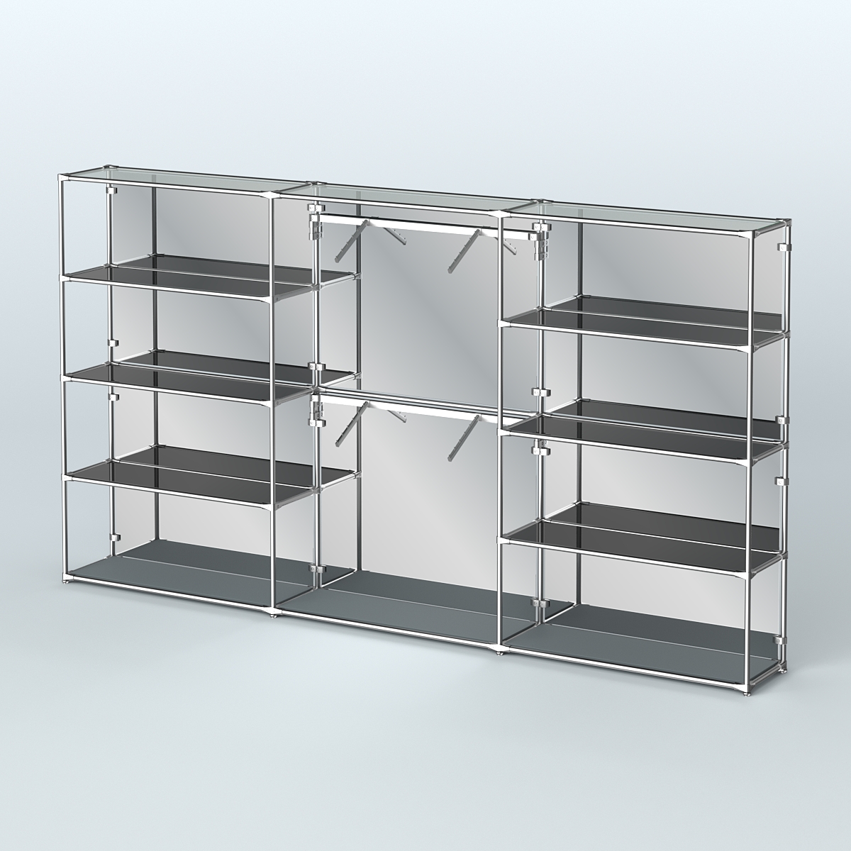 Торговая система ХРОМ (задняя стенка - зеркало) 3600 мм с тонированными полками и поручнями №6 Темно-Серый