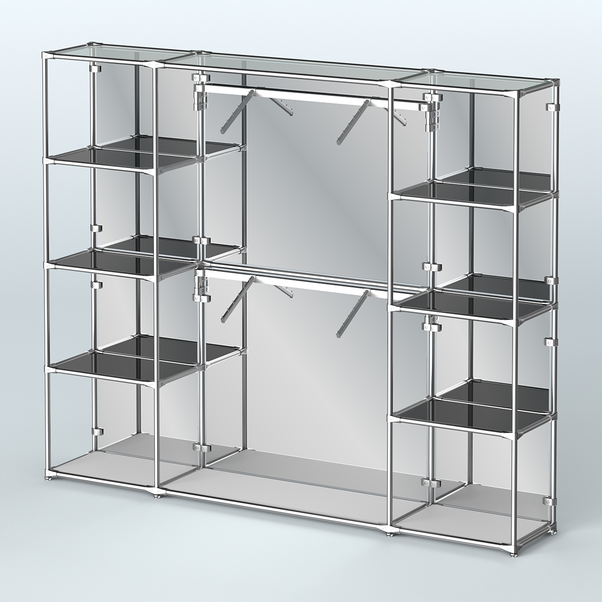 Торговая система ХРОМ (задняя стенка - зеркало) 2430 мм с тонированными полками и поручнями №7 Серый