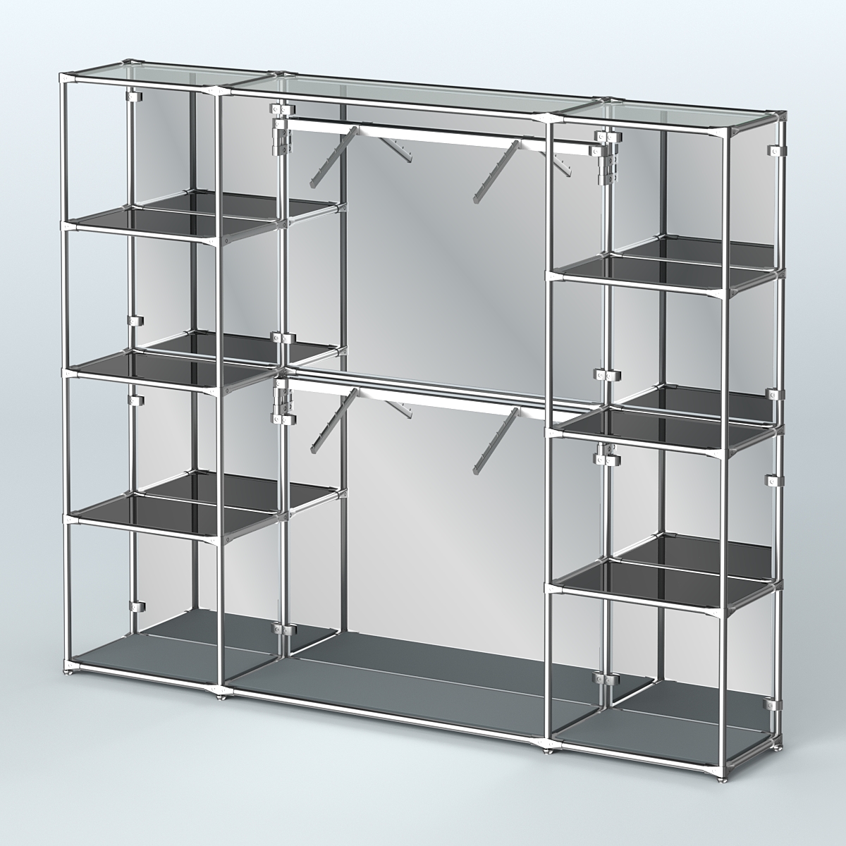 Торговая система ХРОМ (задняя стенка - зеркало) 2430 мм с тонированными полками и поручнями №7 Темно-Серый