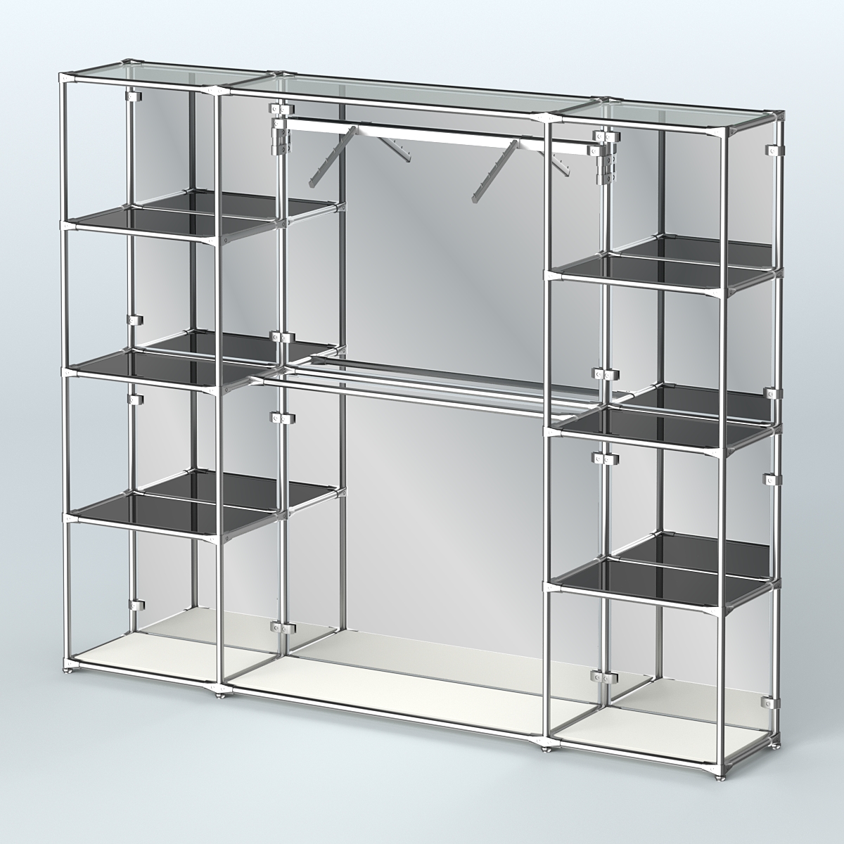 Торговая система ХРОМ (задняя стенка - зеркало) 2430 мм с тонированными полками и поручнями №11 Белый