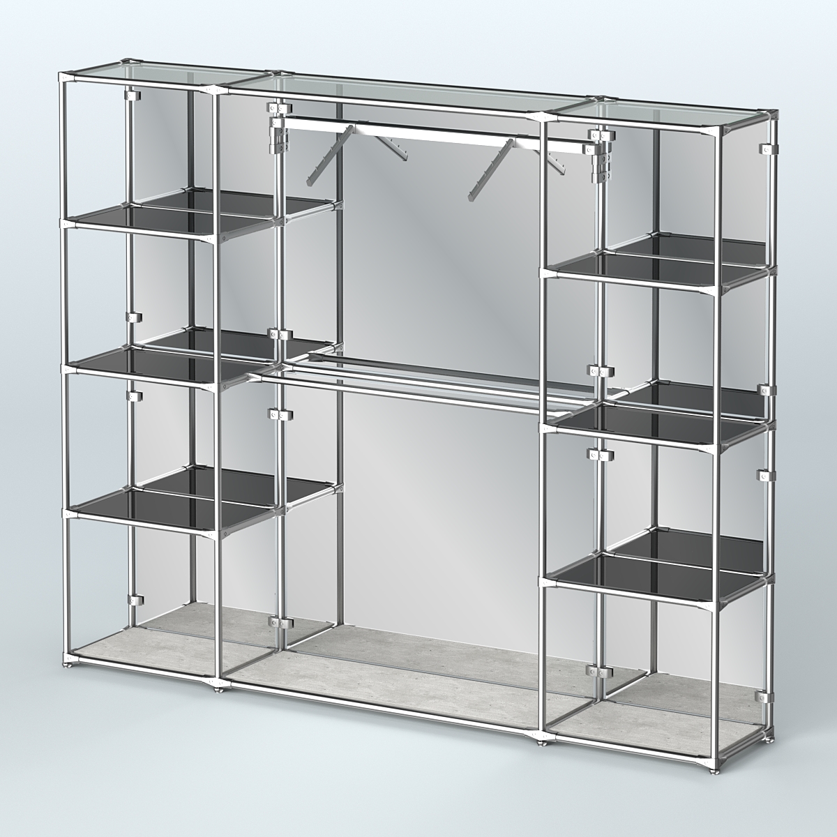 Торговая система ХРОМ (задняя стенка - зеркало) 2430 мм с тонированными полками и поручнями №11 Метрополитан Грей