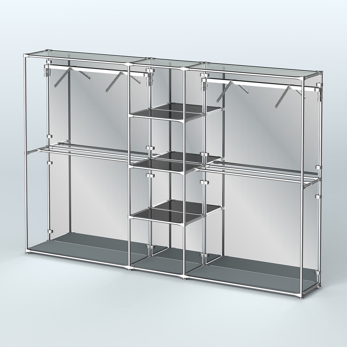 Торговая система ХРОМ (задняя стенка - зеркало) 3030 мм с тонированными полками и поручнями №12 Темно-Серый