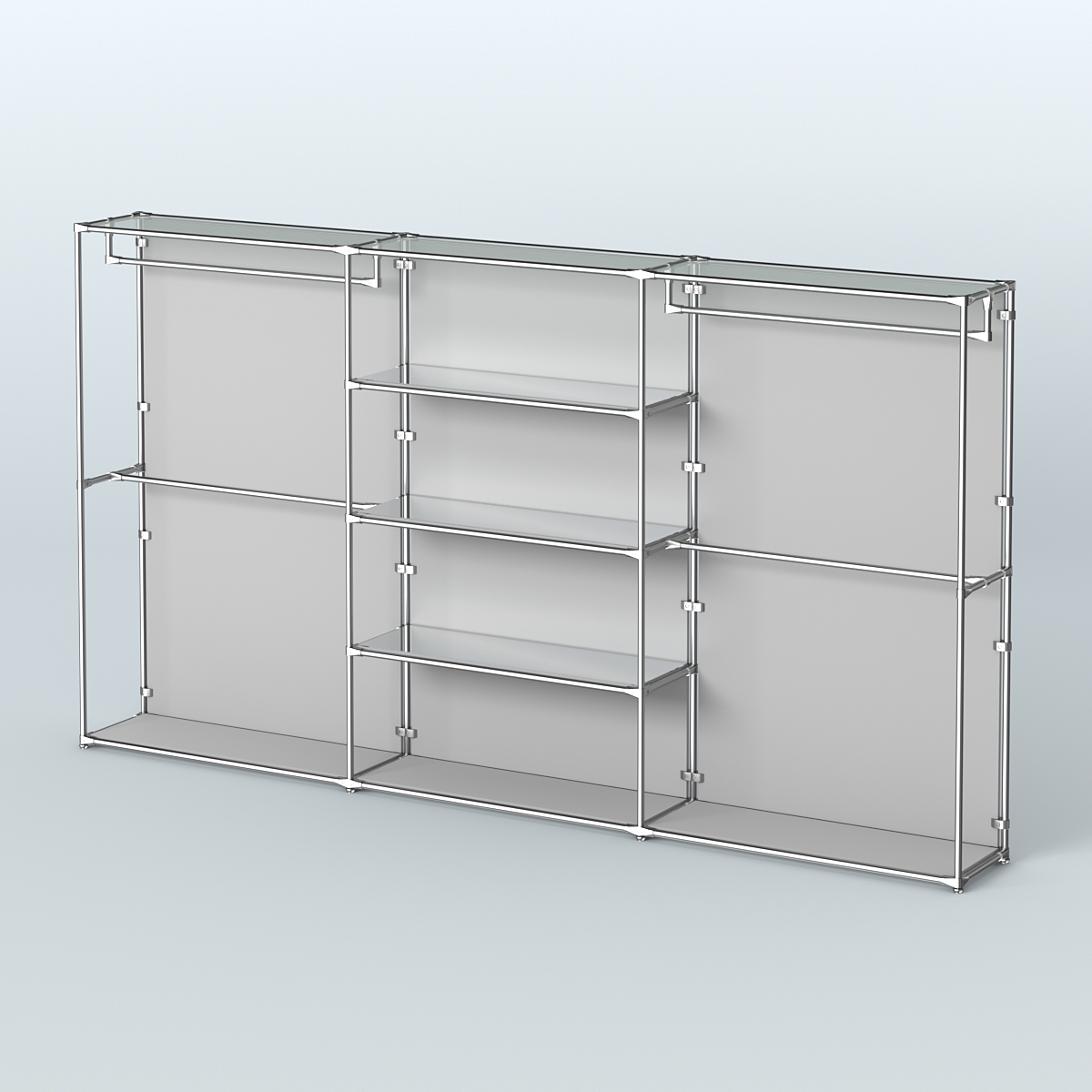 Торговая система ХРОМ (задняя стенка - ДСП) 3600 мм с зеркальными полками и поручнями №2 Серый