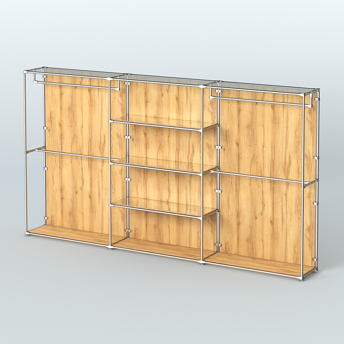 Торговая система ХРОМ (задняя стенка - ДСП) 3600 мм с зеркальными полками и поручнями №2 Дуб Золотистый