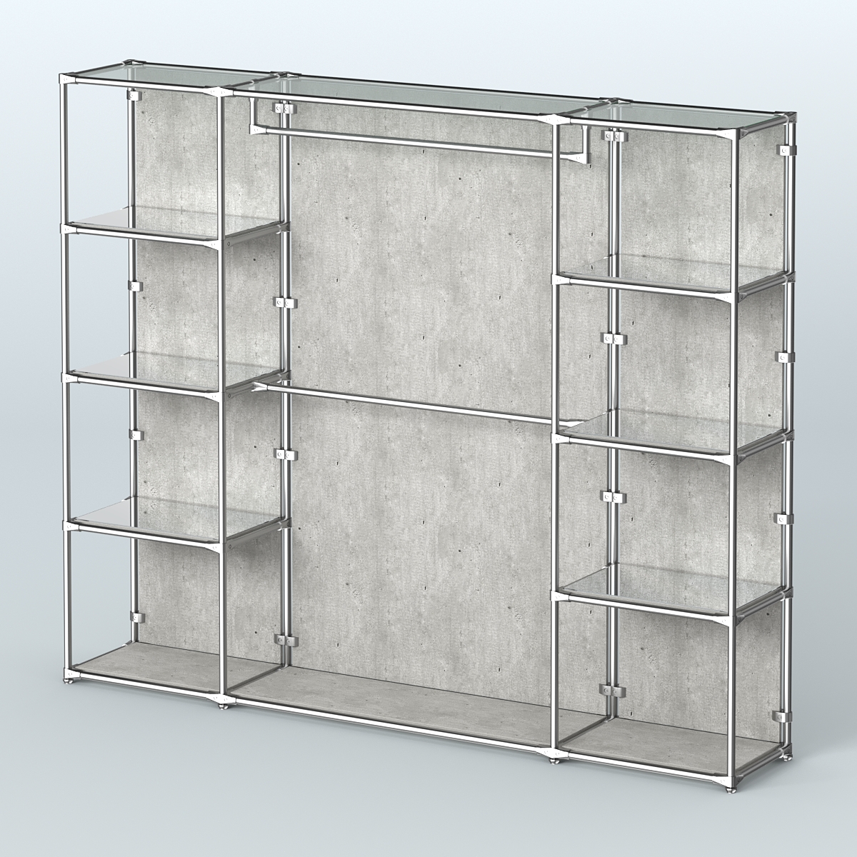 Торговая система ХРОМ (задняя стенка - ДСП) 3600 мм с зеркальными полками и поручнями №3 Метрополитан Грей