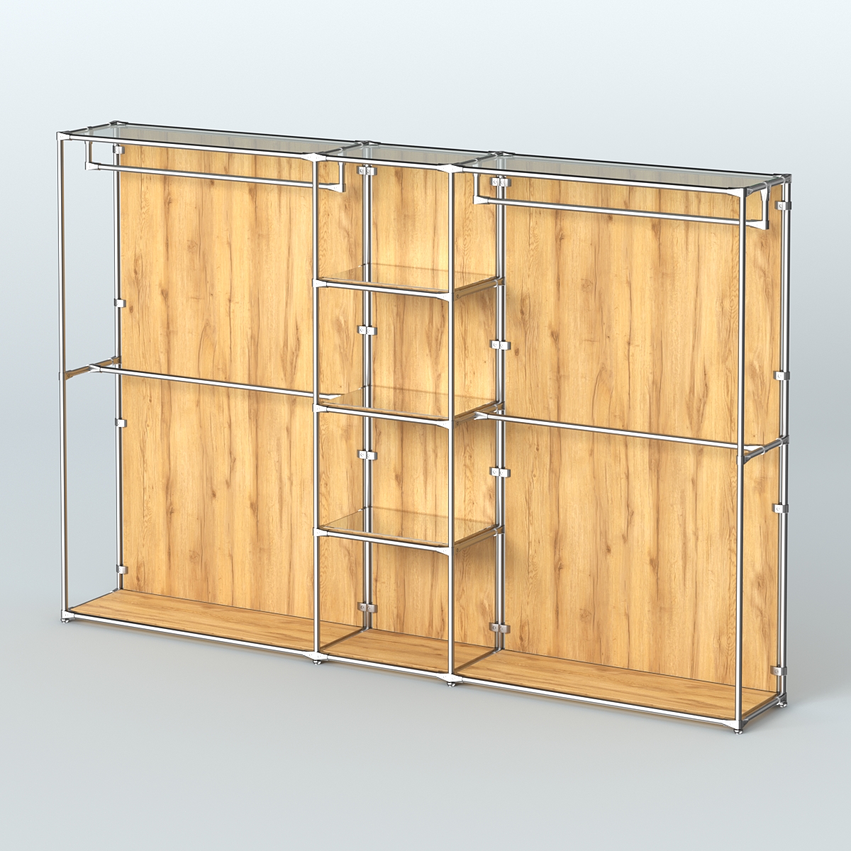 Торговая система ХРОМ (задняя стенка - ДСП) 3600 мм с зеркальными полками и поручнями №4 Дуб Золотистый