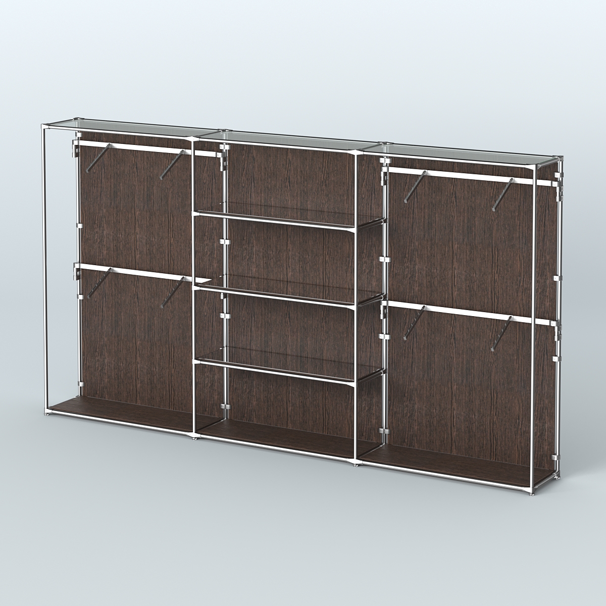 Торговая система ХРОМ (задняя стенка - ДСП) 3600 мм с зеркальными полками и поручнями №5 Дуб Венге