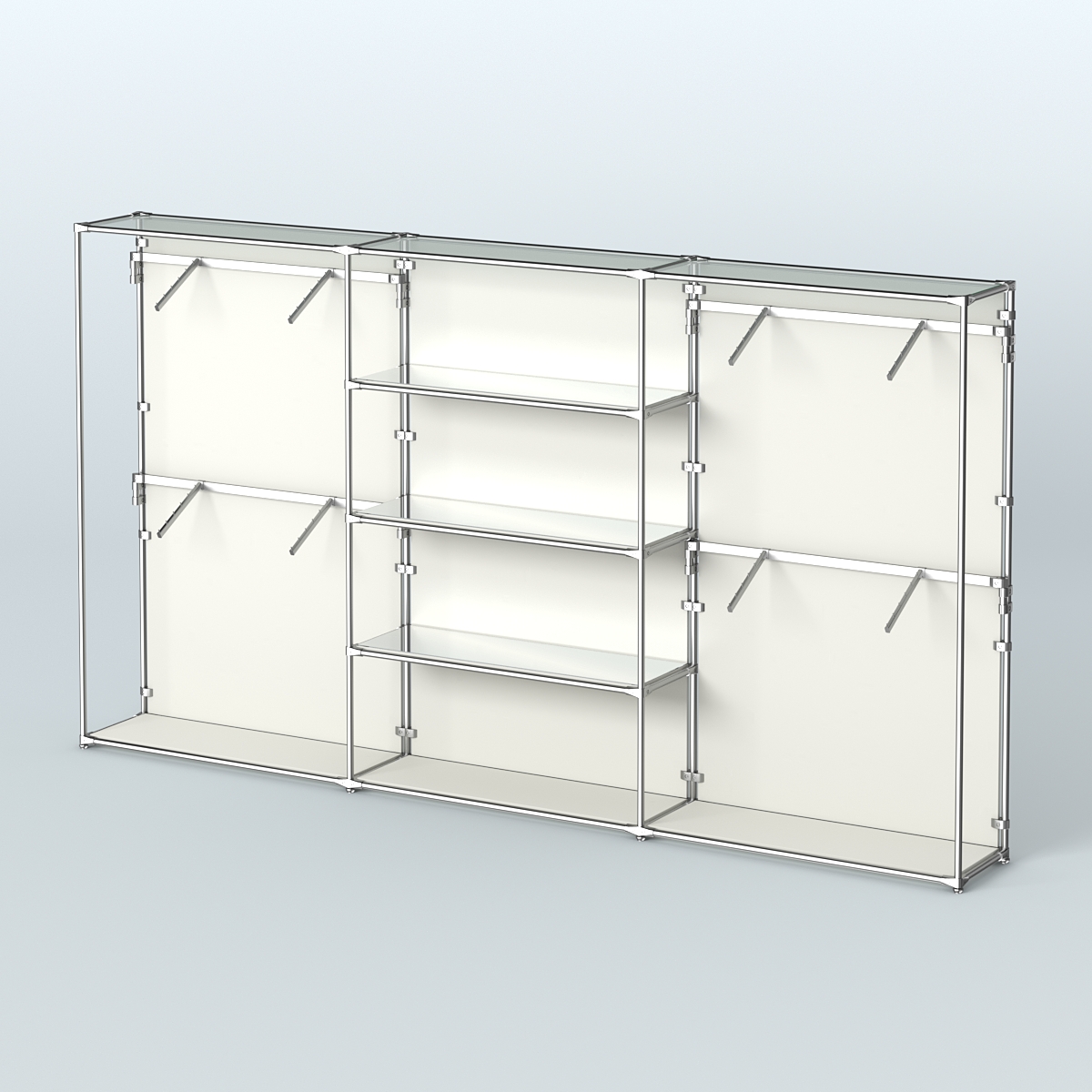 Торговая система ХРОМ (задняя стенка - ДСП) 3600 мм с зеркальными полками и поручнями №5 Белый