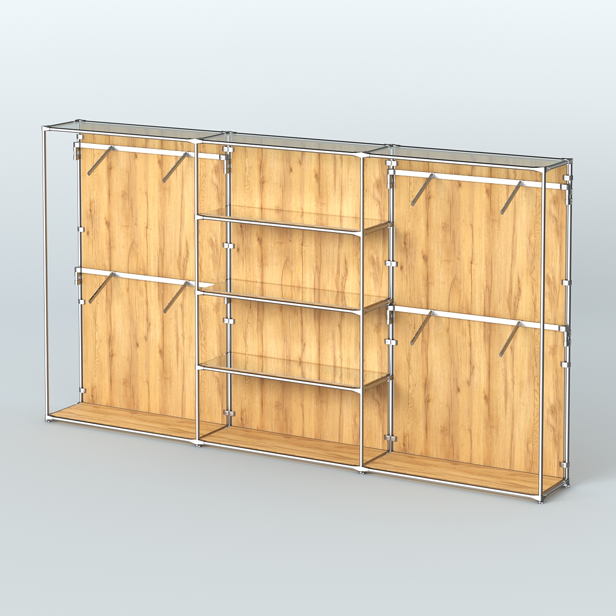 Торговая система ХРОМ (задняя стенка - ДСП) 3600 мм с зеркальными полками и поручнями №5 Дуб Золотистый