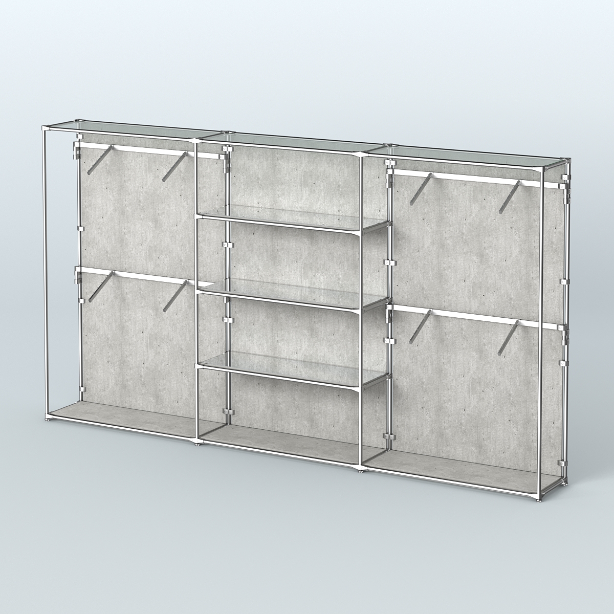 Торговая система ХРОМ (задняя стенка - ДСП) 3600 мм с зеркальными полками и поручнями №5 Метрополитан Грей