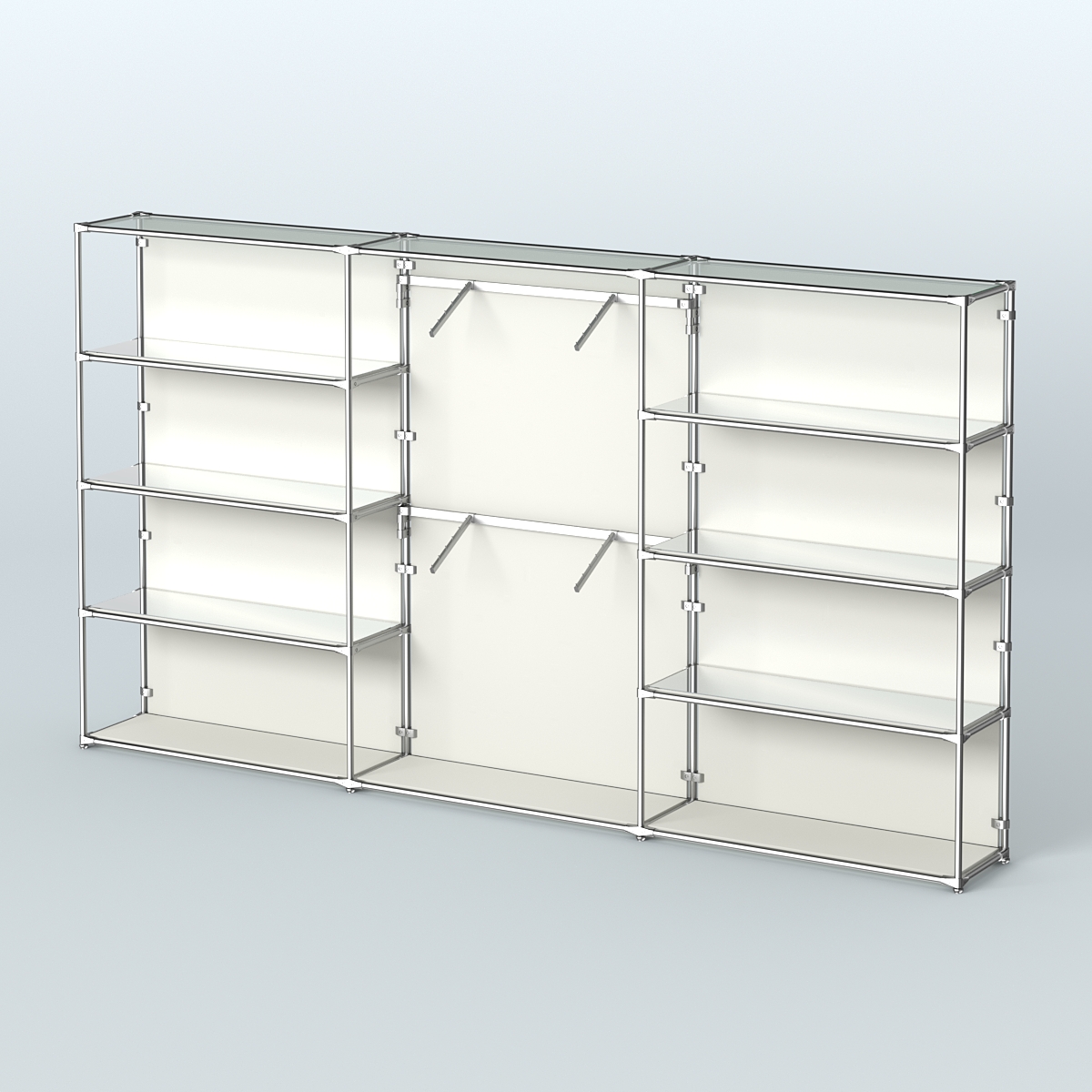 Торговая система ХРОМ (задняя стенка - ДСП) 3600 мм с зеркальными полками и поручнями №6 Белый