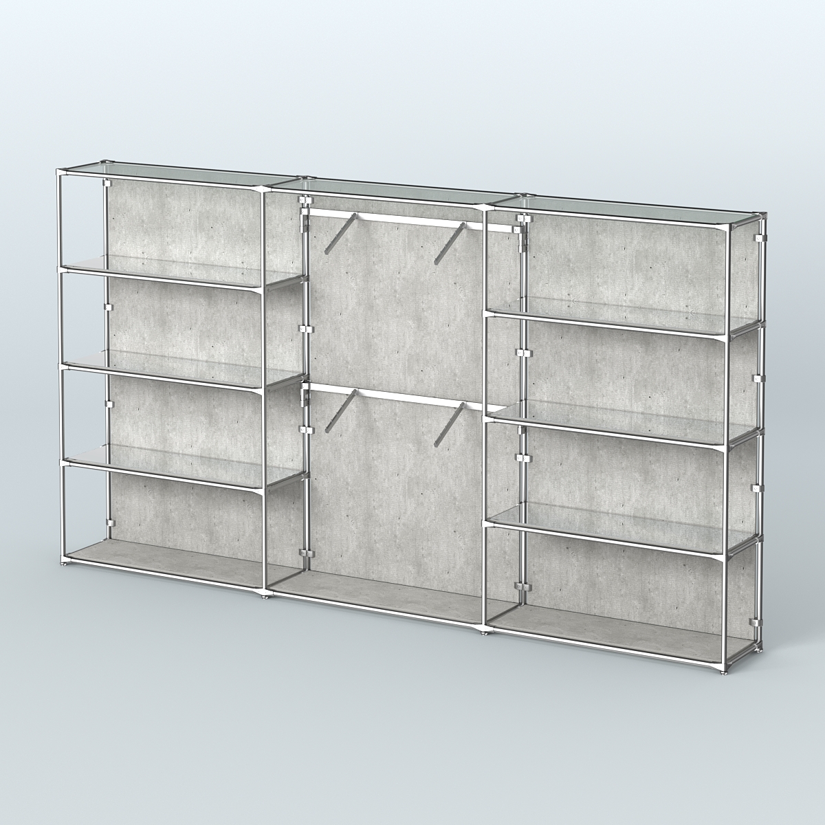 Торговая система ХРОМ (задняя стенка - ДСП) 3600 мм с зеркальными полками и поручнями №6 Метрополитан Грей