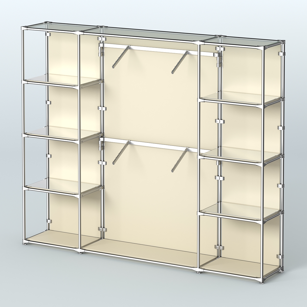 Торговая система ХРОМ (задняя стенка - ДСП) 3600 мм с зеркальными полками и поручнями №7 Крем Вайс