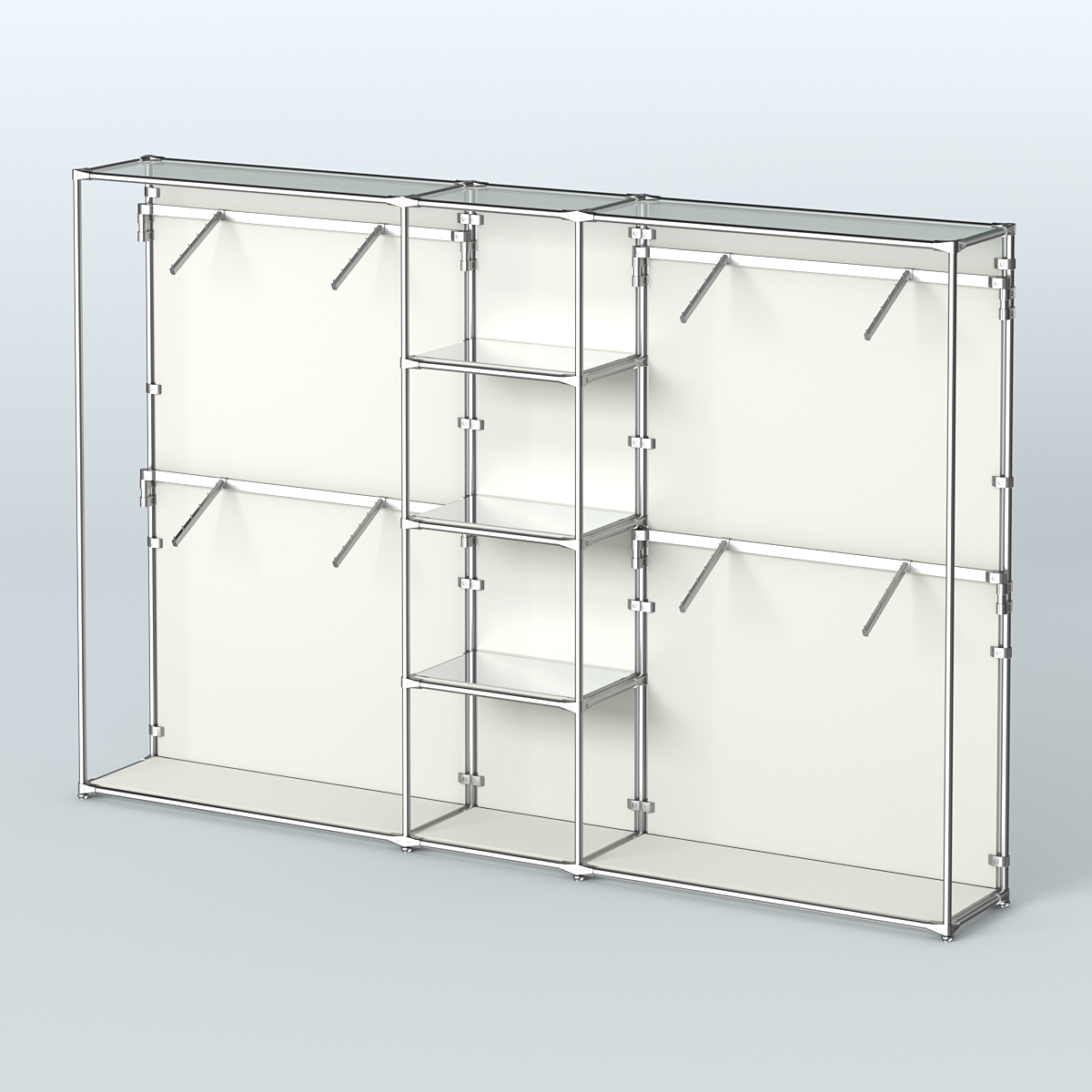 Торговая система ХРОМ (задняя стенка - ДСП) 3600 мм с зеркальными полками и поручнями №8 Белый