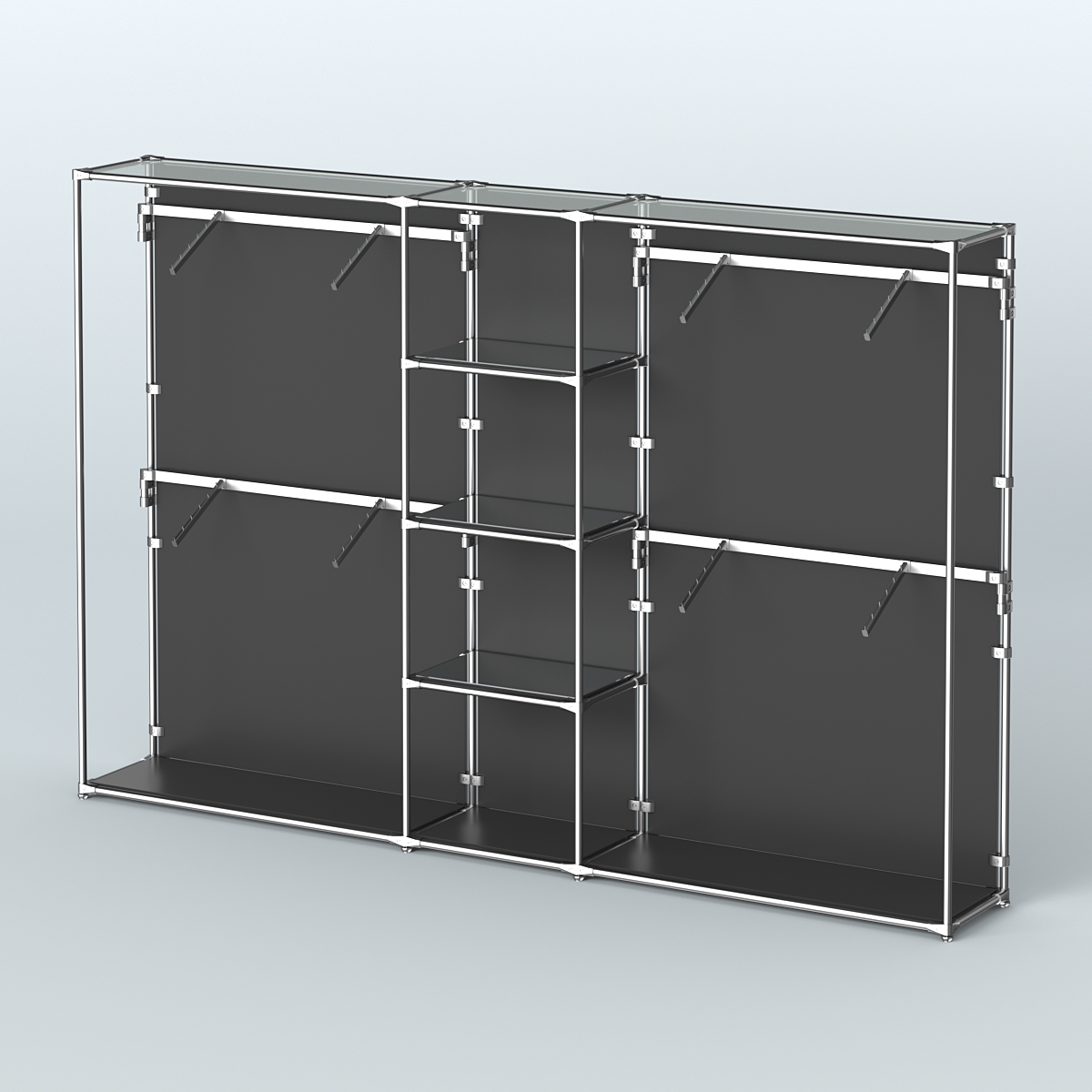 Торговая система ХРОМ (задняя стенка - ДСП) 3600 мм с зеркальными полками и поручнями №8 Черный