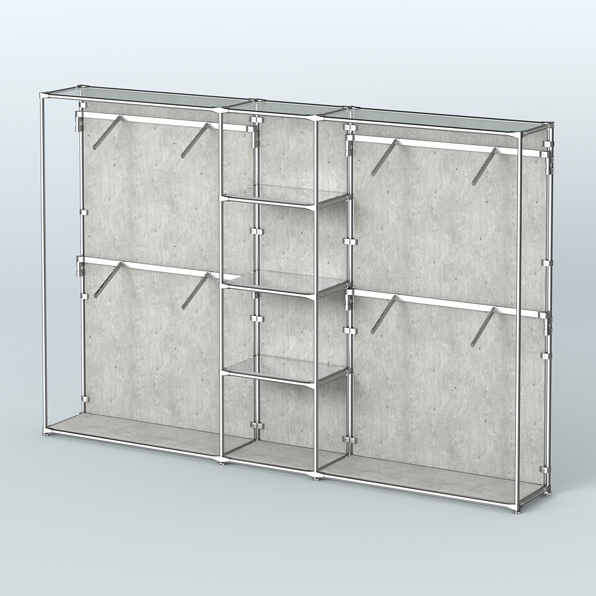 Торговая система ХРОМ (задняя стенка - ДСП) 3600 мм с зеркальными полками и поручнями №8 Метрополитан Грей