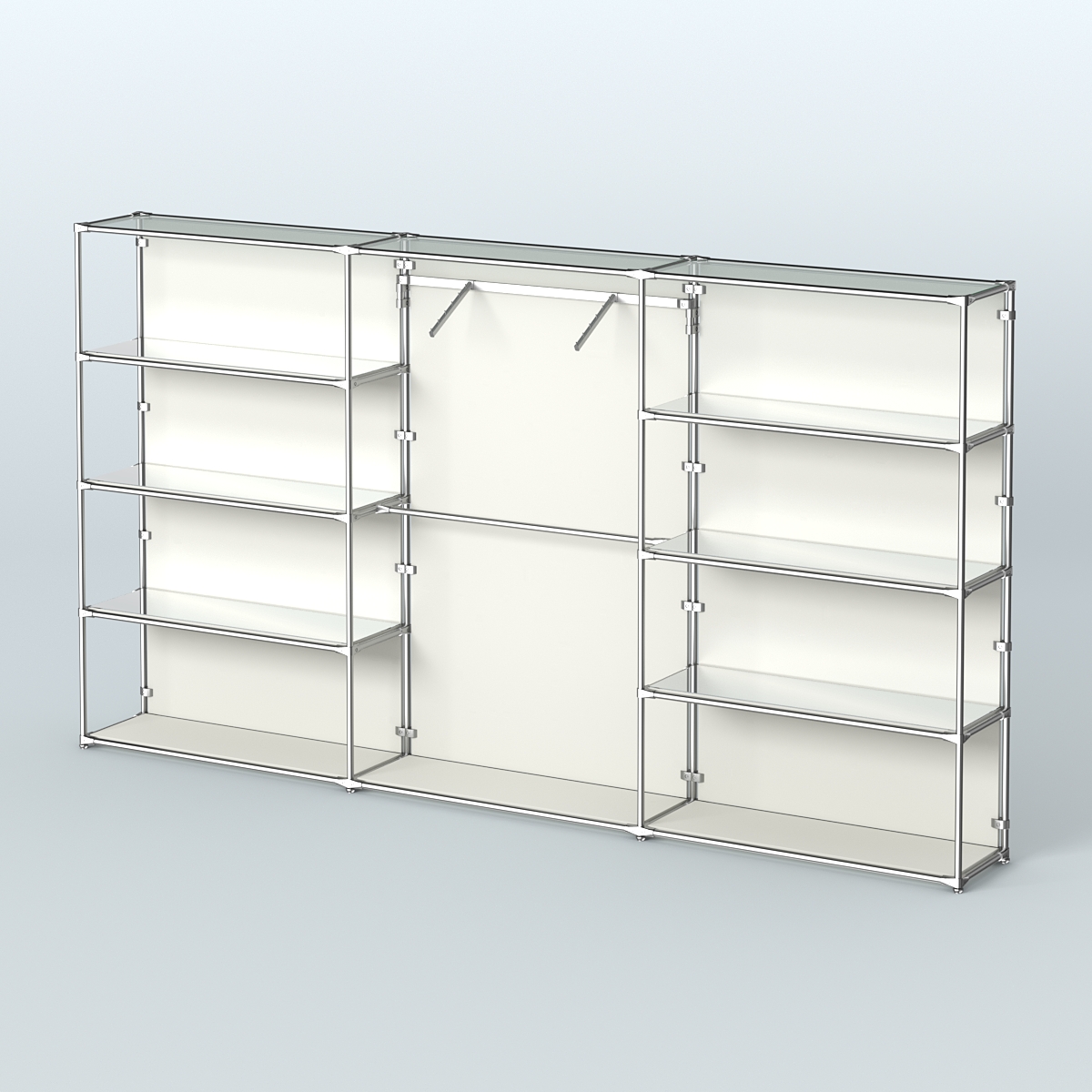 Торговая система ХРОМ (задняя стенка - ДСП) 3600 мм с зеркальными полками и поручнями №9 Белый